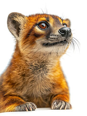 Fototapeta premium A close-up shot of a curious reddish-brown animal with big eyes and small claws against a white backdrop.