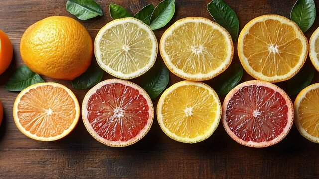 Vibrant Citrus Fruits: A Delightful Arrangement of Oranges, Lemons, and Grapefruits