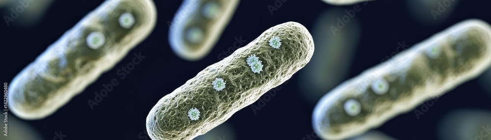 Poster close-up of bacterial colony forming on surface showcasing intricate structures and details in micro