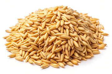 Raw Oat Grains Scattered on a White Background
