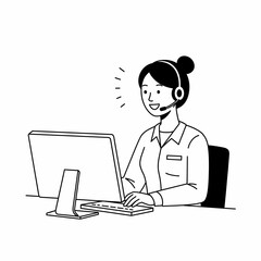 The online customer service representative sits in front of the computer, enthusiastically answering users' questions.
