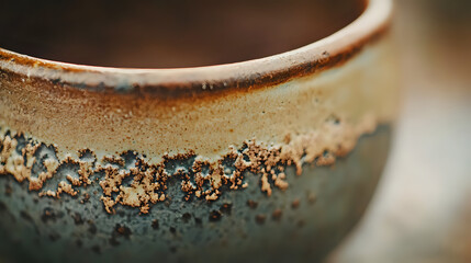 Artisanal pottery with rough textures and natural glaze imperfections