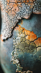 Close-up of textured ceramic pottery with intricate crack patterns and natural glaze