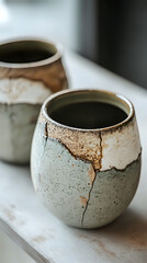 Handcrafted ceramic pottery with intricate texture and crack glaze design