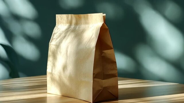 Mysterious brown paper bag sits on a wooden table, sunlight casting shadows, evoking curiosity and anticipation for what&rsquo;s inside