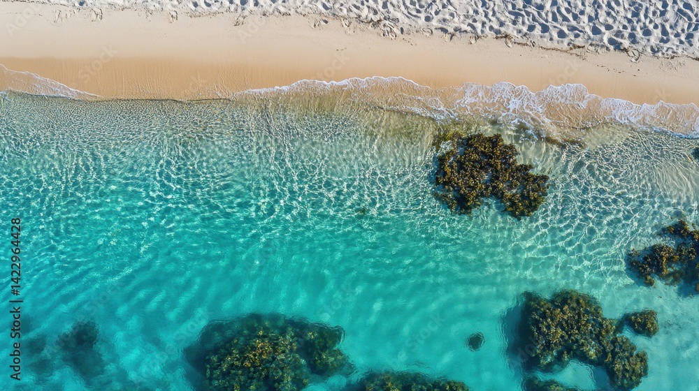 Aufkleber a scenic beach with waves gently rolling in captured by a drone illustrating environmental data coll
