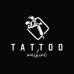 black silhouette illustration logo tattoo machine with vintage old retro minimalist concept template symbol tattoo studio design