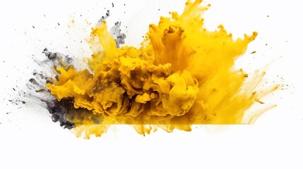 Dynamic burst of yellow and gray pigment in water creating artistic flow