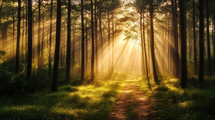 Fototapeta premium Nature forest trees path.