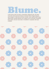 Pastel flower pink and blue color poster, cover for book, notebook, frame