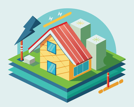 Isometric Illustration of a House with Lightning Rod