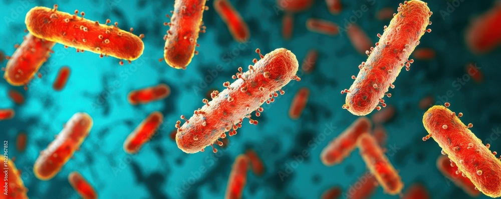 Poster 3d rendered bacteria forming impenetrable structures in a scientific visualization of microbial life