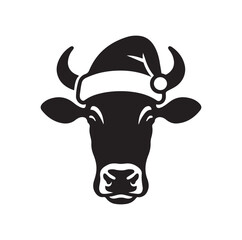 A Cow head with Santa hat silhouette vector illustration