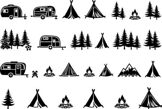 Camping and Outdoor Adventure Icons vector graphics