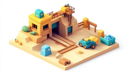 Colorful Mining Operation in Pastel Landscape Design