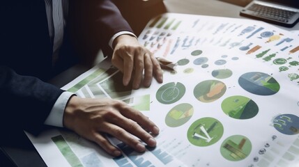 Close-up Image of a Businessman Analyzing Business Data and Financial Charts for Strategic Planning and Investment