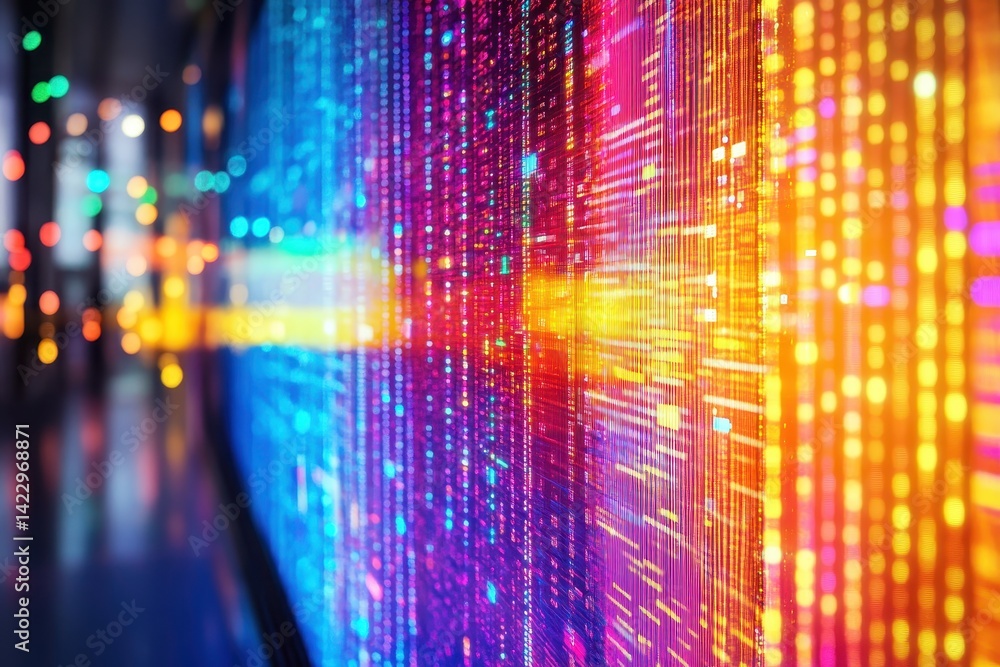 Aufkleber abstract colorful background with bokeh lights and vertical lines. good for illustrating data stream