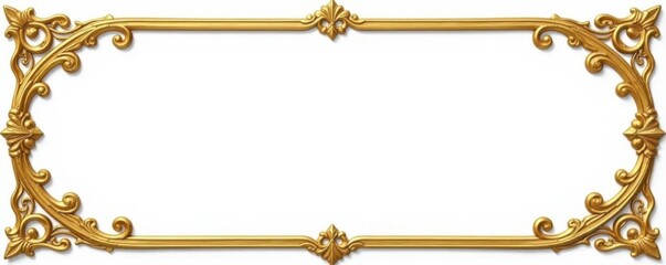 Ornate gold scroll frame with intricate designs on a white background, retro, antique