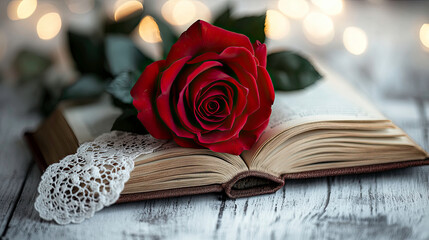A Red Rose on a Vintage Book