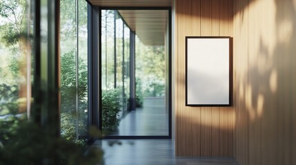 Elegant interior with minimalist frame and lush green garden view enhancing the design