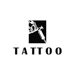 black silhouette illustration logo tattoo machine with vintage old retro minimalist concept template symbol tattoo studio design