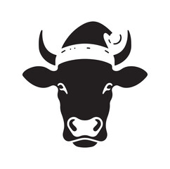 A Cow head with Santa hat silhouette vector illustration