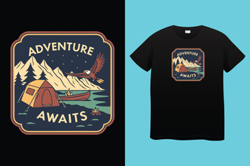 Camping, hiking, outdoor adventure graphic vector illustration funny typography slogan text for t shirt design, prints, poster. Summer travel badge saying, if it involves camping and dogs count me in.