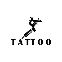 black silhouette illustration logo tattoo machine with vintage old retro minimalist concept template symbol tattoo studio design