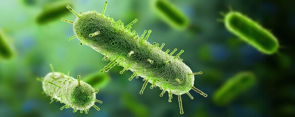 Naklejka premium Detailed 3D Rendered Visualization of Bacteria Forming Impenetrable Structures in a Vibrant Green Background for Scientific Illustration