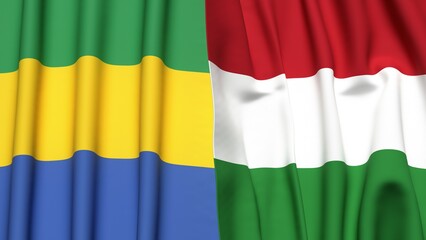 Fototapeta premium Flags of GABON and HUNGARY with realistic cloth texture