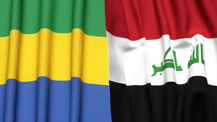 Fototapeta premium Flags of GABON and IRAQ with realistic cloth texture