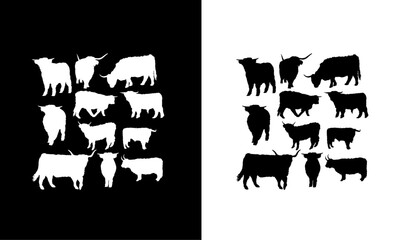 animal silhouette vector illustration, wild animal silhouettes, wildlife, silhouette, silhouettes, vector, design, art, animal, pet, group, icon, symbol, black bird, cow, bull, goat,,