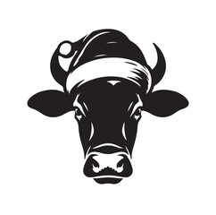 A Cow head with Santa hat silhouette vector illustration
