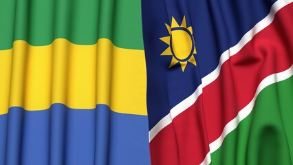 Flags of GABON and NAMIBIA with realistic cloth texture