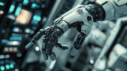 Fototapeta premium Futuristic Robotic Hand: Precision Engineering and Technological Marvel