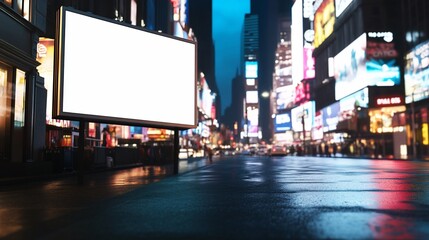 Blank Billboard in Times Square at Night Ready for Advertisement Mockup