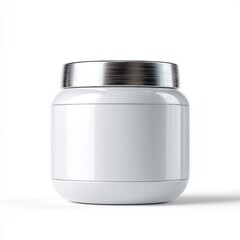 Clean White Jar Mockup with Silver Lid on White Background