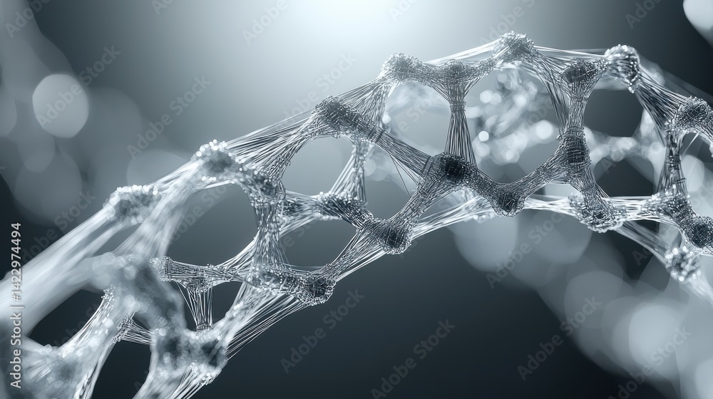 Poster breathtaking close-up view of nano fiber network weaving intricate patterns in a dynamic and etherea