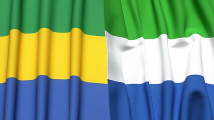 Flags of GABON and SIERRA LEONE with realistic cloth texture