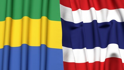 Flags of GABON and THAILAND with realistic cloth texture