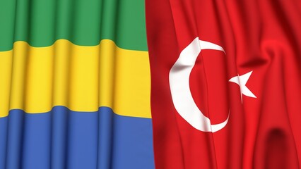 Flags of GABON and TURKEY with realistic cloth texture