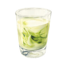 Refreshing matcha latte art in transparent glass minimalist beverage presentation