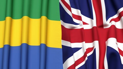 Flags of GABON and UNITED KINGDOM with realistic cloth texture