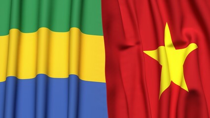 Flags of GABON and VIETNAM with realistic cloth texture