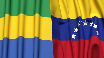 Flags of GABON and Venezuela with realistic cloth texture