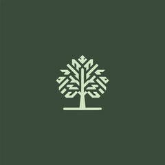Geometric Oak Tree Logo – Bold oak tree formed with abstract geometric elements.