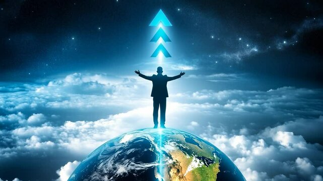 Silhouette of a Man on Earth with Upward Arrows
