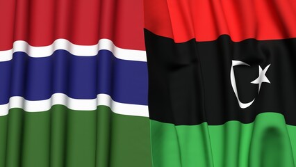 Fototapeta premium Flags of GAMBIA and LIBYA with realistic cloth texture