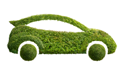 green eco car concept, abstract car made with leaves isolated on transparent background