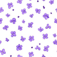 Seamless Pattern Featuring Scattered Purple Violets on a White Background